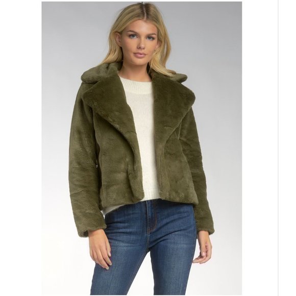 Super Soft Faux Fur Jacket in Olive - Picture 3 of 5